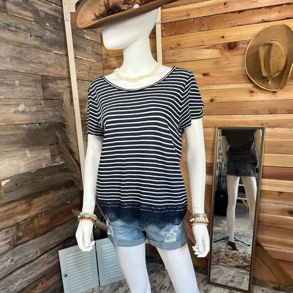 J. Crew Striped Top with Eyelash Hemline - Picture 1 of 5